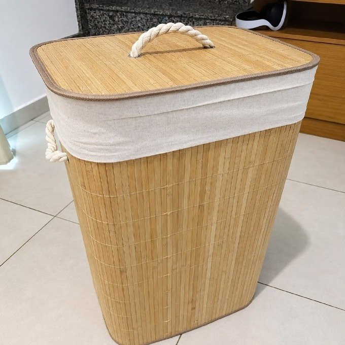 Cesto de Roupas Bambu 70L + Frete Grátis