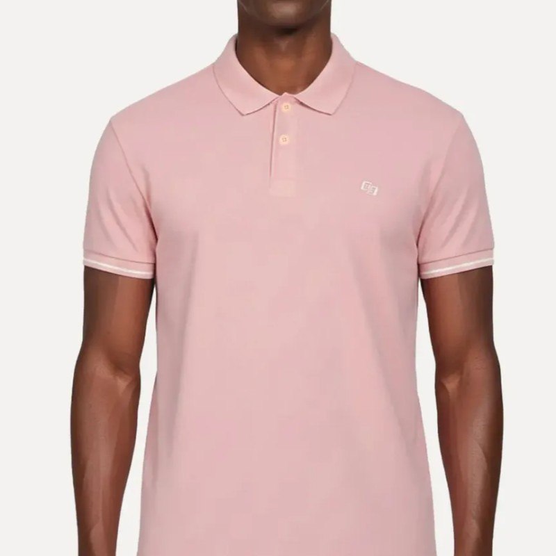 Polo Colcci Masculina Piquet Logo Bordado Rosa Claro