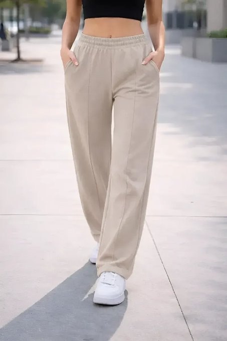 Calça Moletom Cintura Elástica Estilosa Wide Leg Pantalona