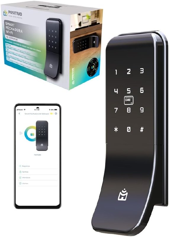 Positivo Casa Inteligente Smart Fechadura Digital Wi-Fi - Biometria, Senha e Tag - Preta