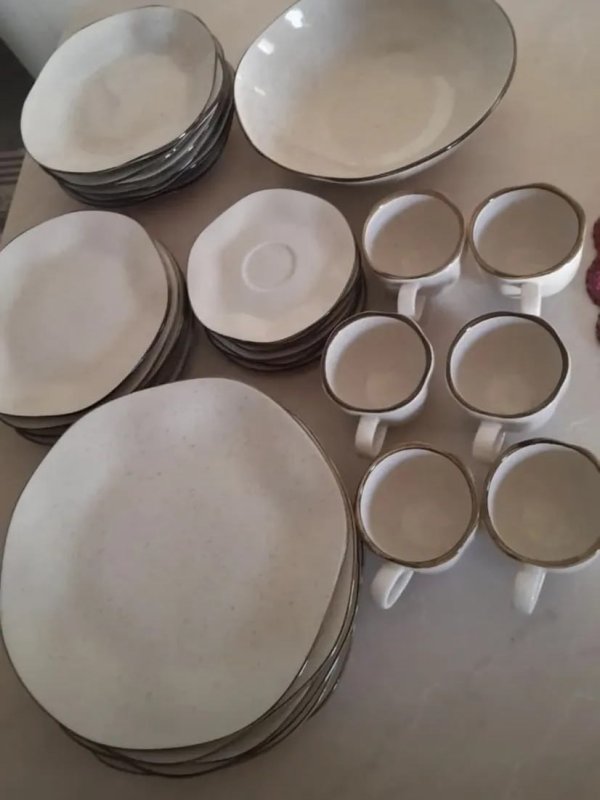 Aparelho De Jantar 30 Peças Ryo Maresia Oxford Porcelana Off White e Marrom
