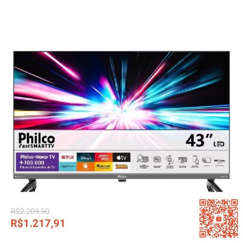 Smart TV 43" Philco QLED HDR10 Roku TV P43KRB