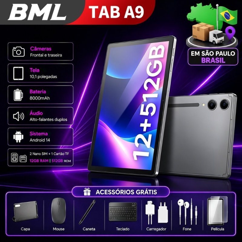 Tablet Bml A9 5g Lte Wi-fi 512gb 12GB Ram Tela 10.1
