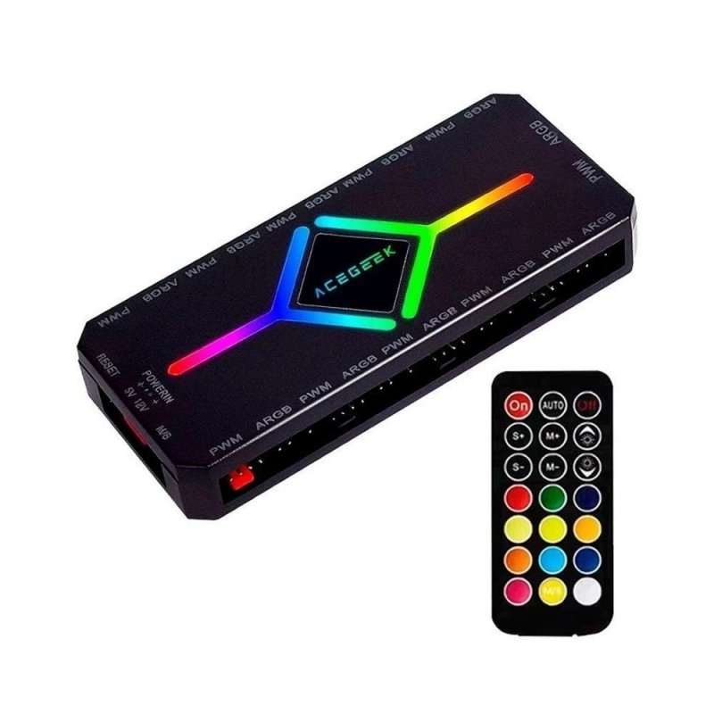 Controladora Acegeek Hub10, 10 Portas ARGB, 10 Portas PWM, Preto