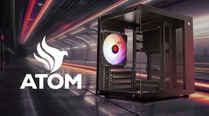 Gabinete Gamer Aquário Pichau Atom, Mini-Tower, Lateral de Vidro, Com 1 Fan, Preto