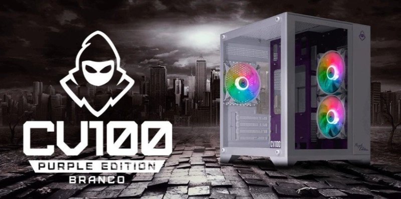 Gabinete Gamer Mancer CV100 Purple Edition, Mid-Tower, Com 3 Fans, Branco, MCR-CV100-PEW