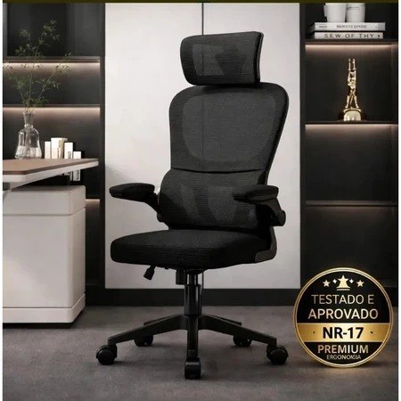 Cadeira Ergonômica cinza Giratória com Apoio Lombar e Braços Ajustáveis - LARUNO