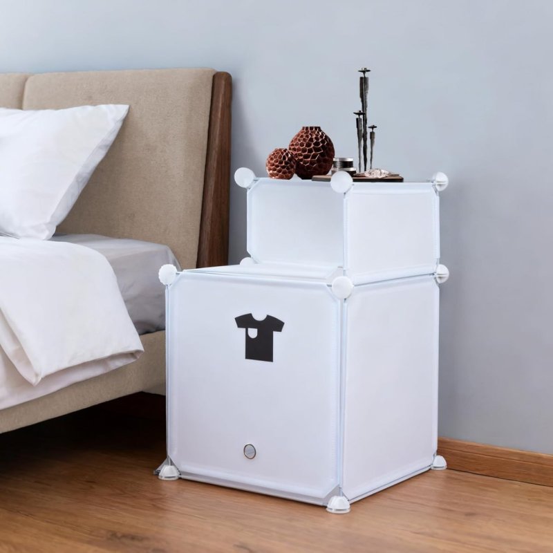 Mesa de Cabeceira Modular com Tampa com Divisoria Armário, Armário Modular de Gavetas, Plástico, Empilhável, Grande, Branco, Módulo 1