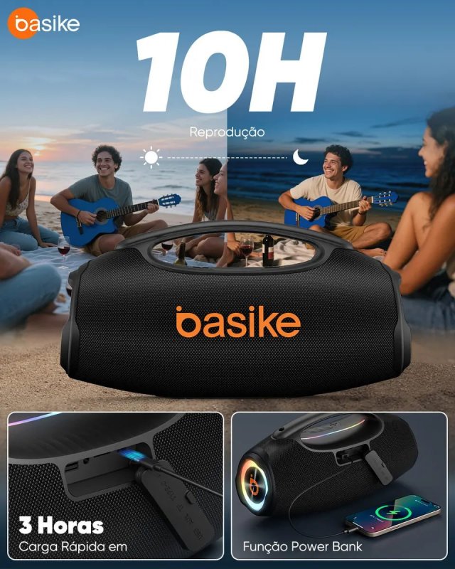 Caixa de Som Boombox 80W 10hrs Bluetooth 5.3 Sem fio IPX6