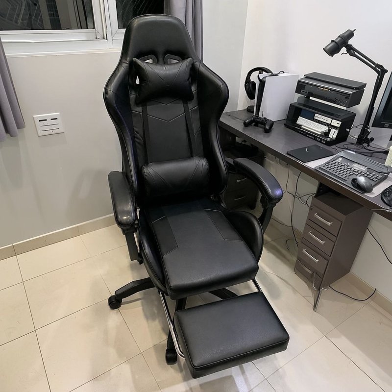 Cadeira Gamer Ergonômica Preta Reclinável Com Apoio dos Pés Led Tools