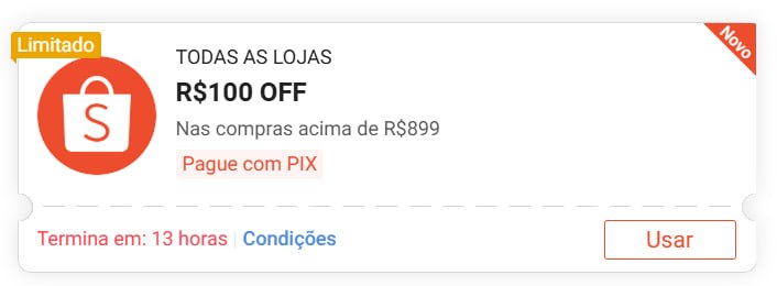 Cupom Ativo Shopee: R$ 100 OFF em R$ 899