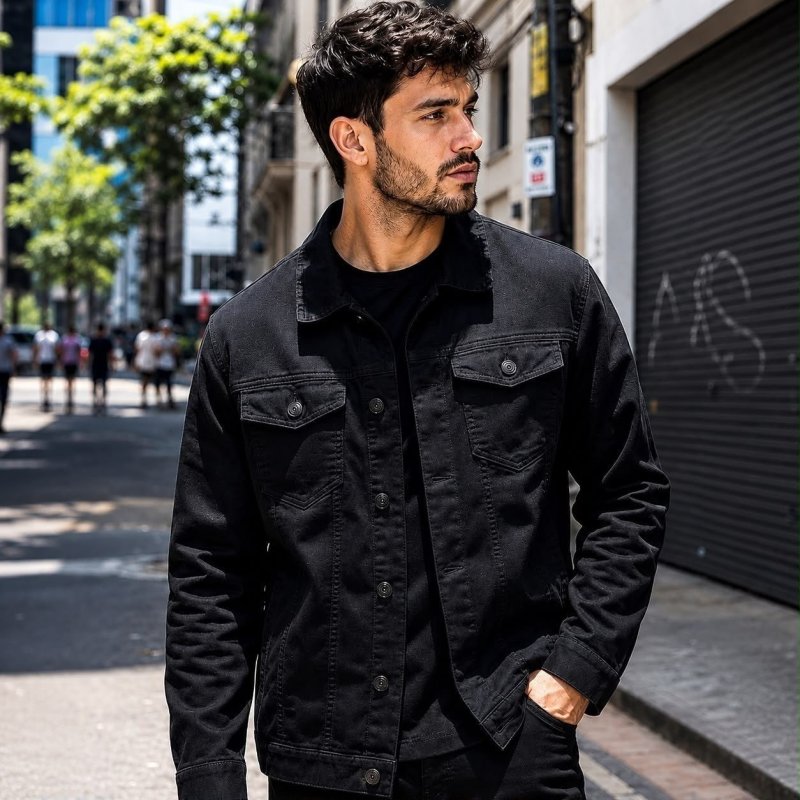 Jaqueta Masculina Jeans Preta Botões