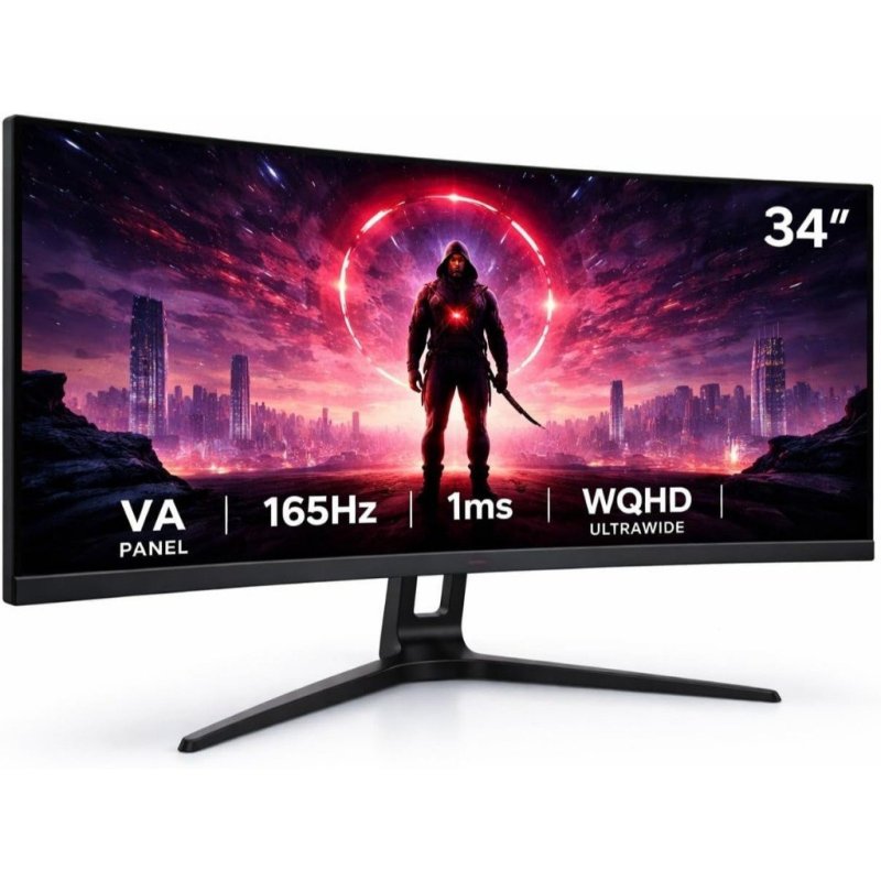 Monitor Gamer Curvo UltraWide 34” 165Hz 1ms (WQHD) 3440x1440 HDMI/DP R1500 e Saída Áudio para Jogos