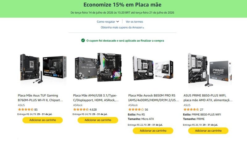 15% OFF EM PLACAS-MÃE NA AMAZON