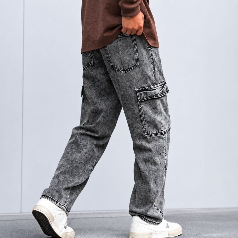 Calça Jeans Cargo Baggy Masculina Streetwear Mesclada