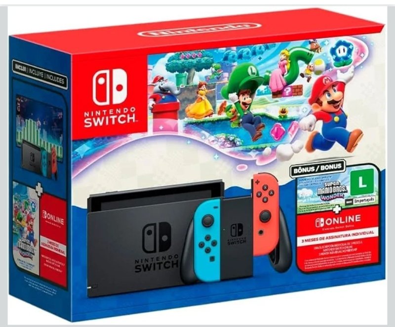 Bundle Nintendo Switch + Super Mario Bros. Wonder + 3 Meses de Assinatura Nintendo Switch Online