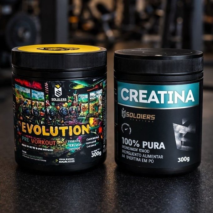 1 Creatina 300g + 1 Evolution 300g - Soldiers Nutrition + Frete Grátis