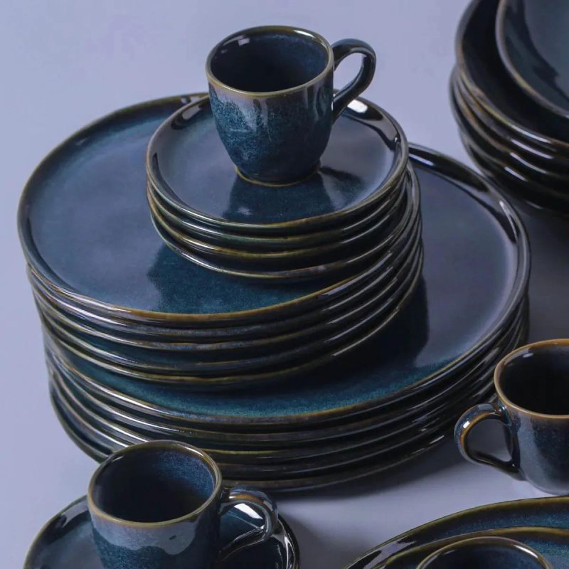 Aparelho de Jantar Stoneware Azul Linha Oceano 30 Peças Porto Brasil
