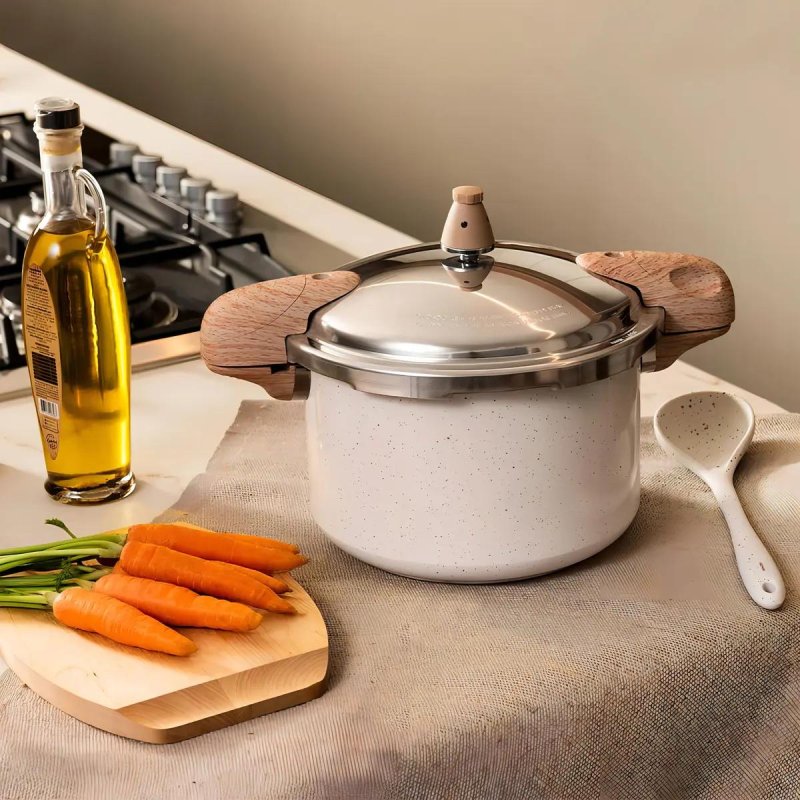 Panela De Pressão Brinox Vanilla 5,4L Indução Ceramic Life Creme