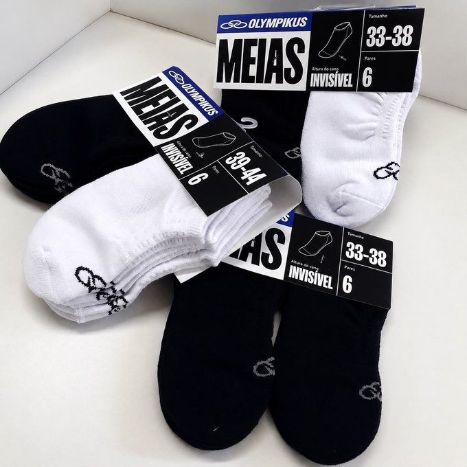 Kit com 6 Pares De Meias Algodão Invisível Olympikus