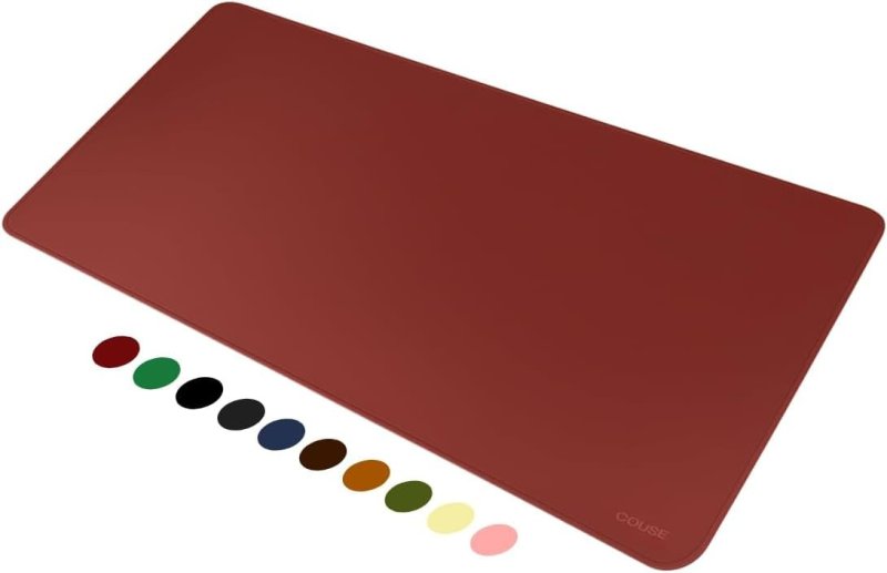 Mouse Pad Desk Pad Couse em Couro Ecológico 90x40cm + Porta-Copos Premium (Bordô)