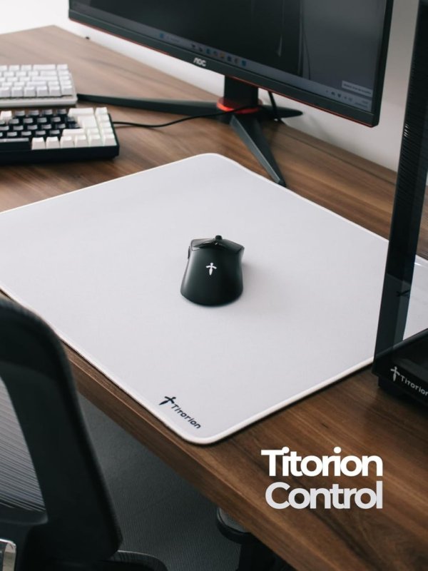 Mouse Pad Gamer Control Profissional 49x42 Deskpad Hexágono Branco Preto Liso Ergonômico - Titorion