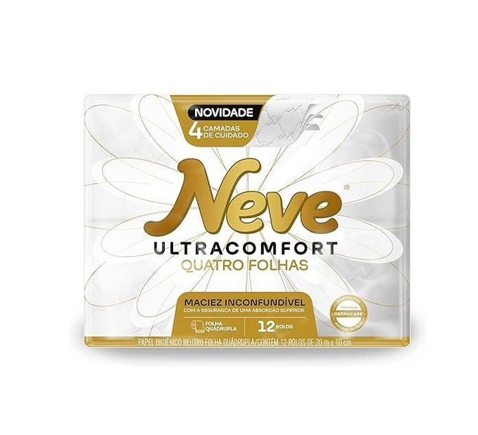 12 un. Papel Higiênico Neve Ultracomfort Folha Quádrupla 20m + Frete Grátis