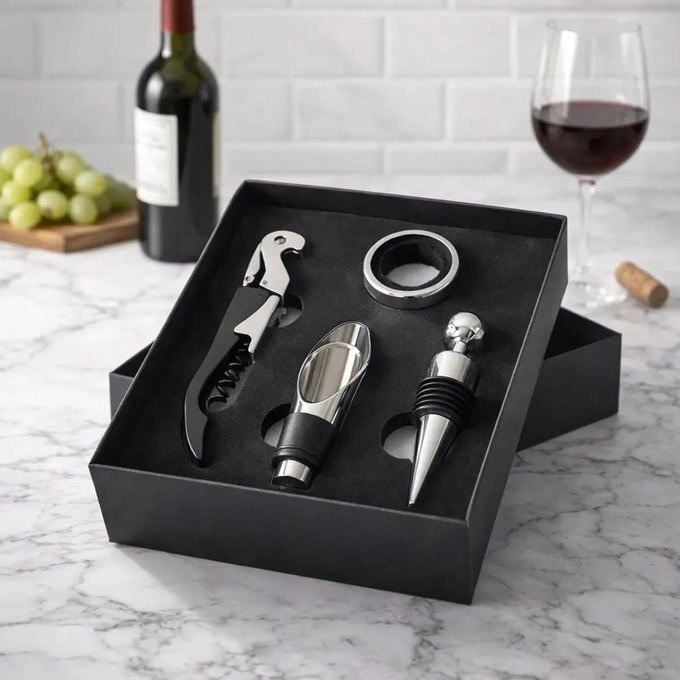 Kit com 4 Peças em Aço Inox para Vinho + Frete Grátis
