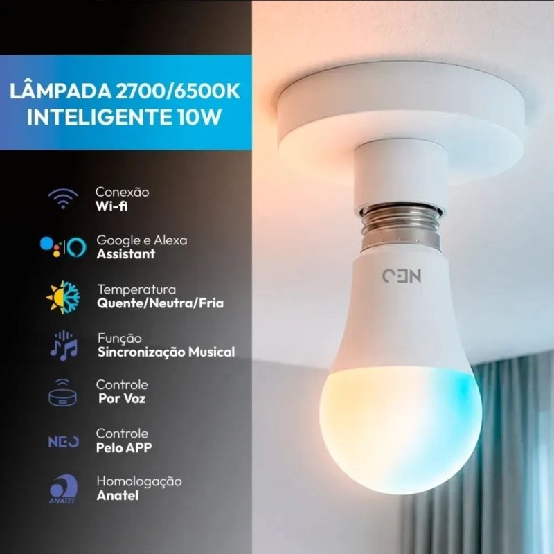Lâmpada Led Pera Smart Inteligente Wi Fi 10w Neo Avant