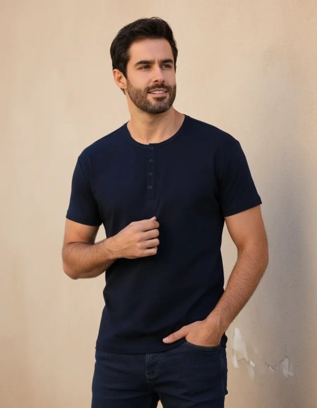 Camiseta Henley Masculina (8 cores)