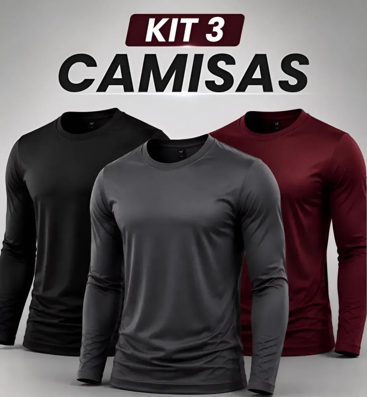 Kit Camisa Masculina Segunda Pele Proteção Solar Uv Dry Fit