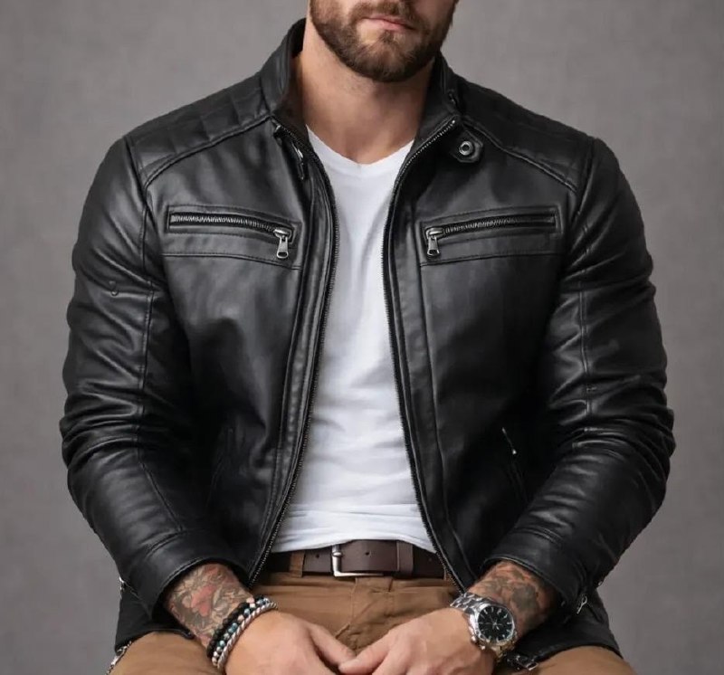 Casaco Couro Masculina Forrada Slim