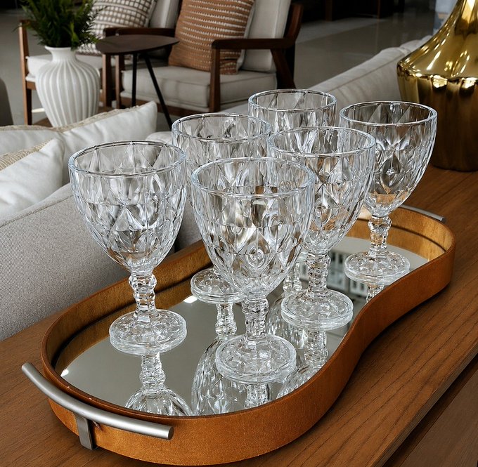 Jogo com 6 Taças de Cristal 340ml Diamond + Frete Grátis