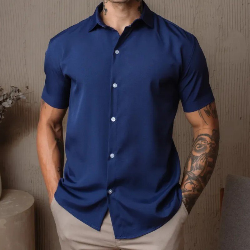 Camisa Social Masculina Gola Italiana Confortável