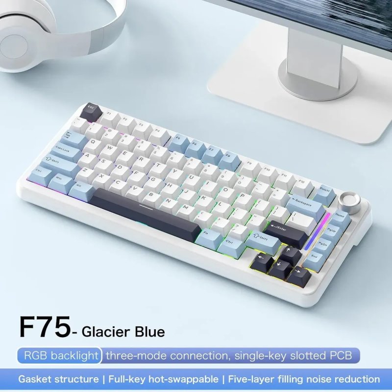 Teclado Mecânico FreeWolf F75 Sem Fio 75% Rgb