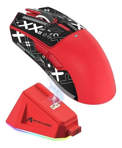 Mouse Gamer Sem Fio Attack Shark X11 Com Base De Carga Red
