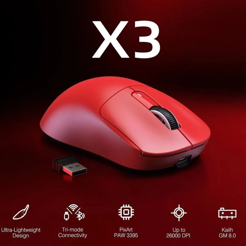 Mouse Gamer Sem Fio Attack Shark X3 26000 Dpi Red