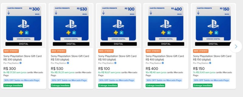 Gift Card com 30% OFF, Limitado a R$ 15 pagando com Saldo Mercado Pago