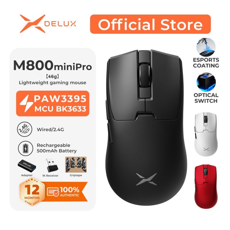 Mouse Delux M800mini Draadloze Gaming Muis 46g PAW3395 1000Hz
