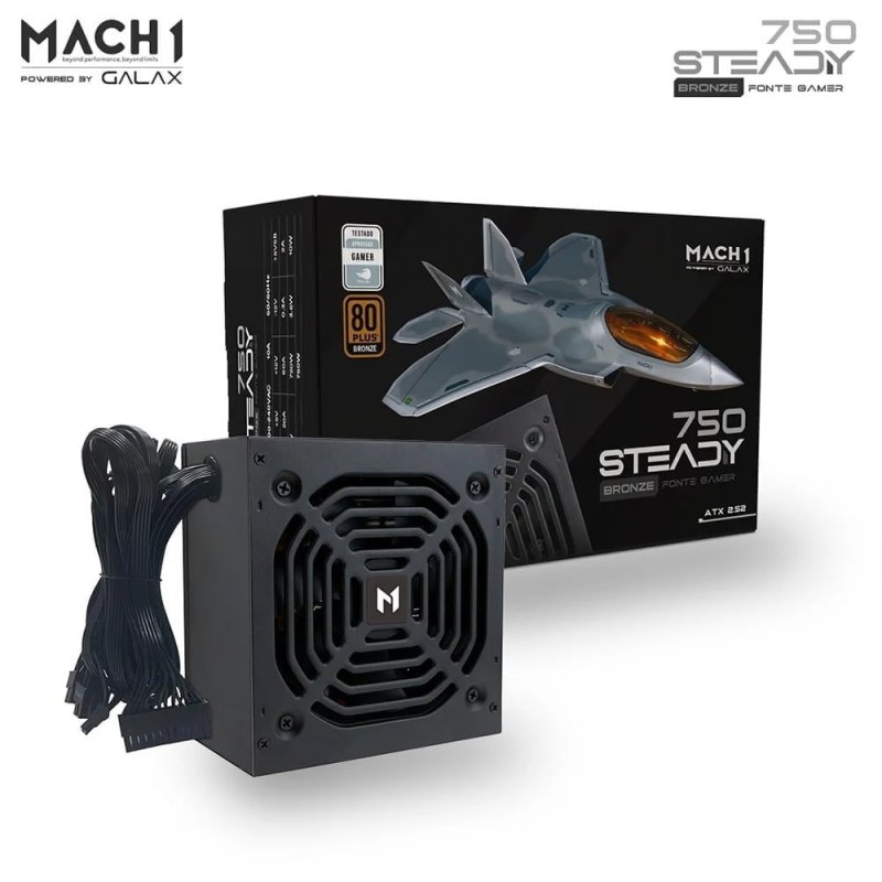 Fonte MACH1 Steady, 750W, 80 Plus Bronze, PFC Ativo, Preto 750Steady