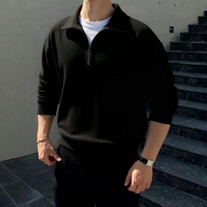 Moletom Masculino Gola Alta Zíper Oversized Preto