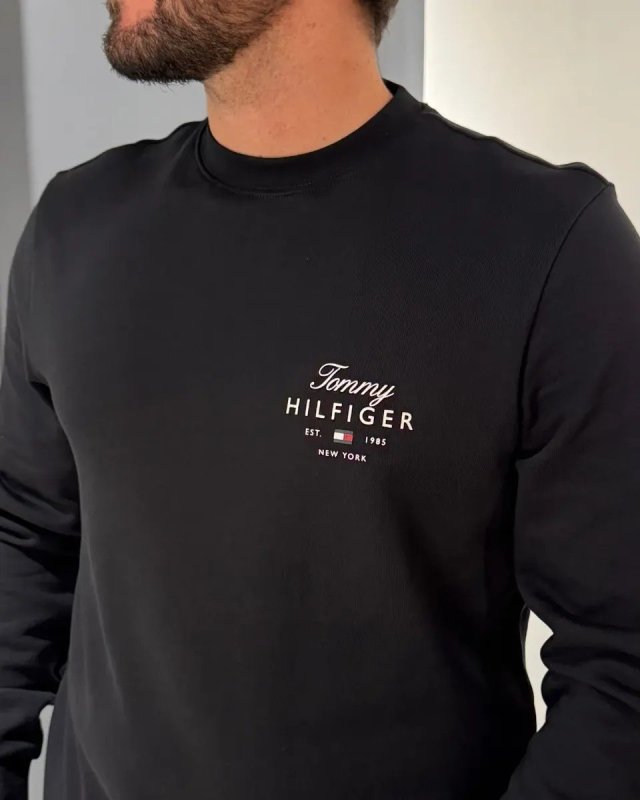 Blusa Moletom Tommy Hilfiger Preto Gola Careca Casual Import