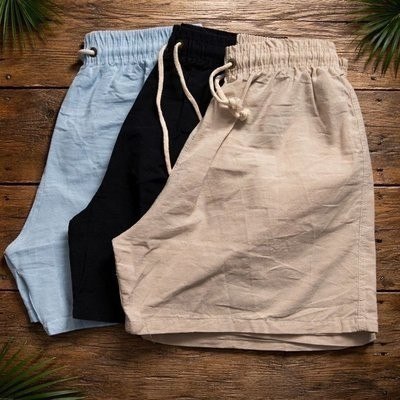 Kit 3 Shorts Masculino Bermuda Linho Verão
