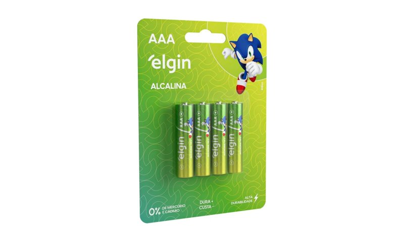 Pilha Alcalina, Elgin, Palito AAA, Blister com 4