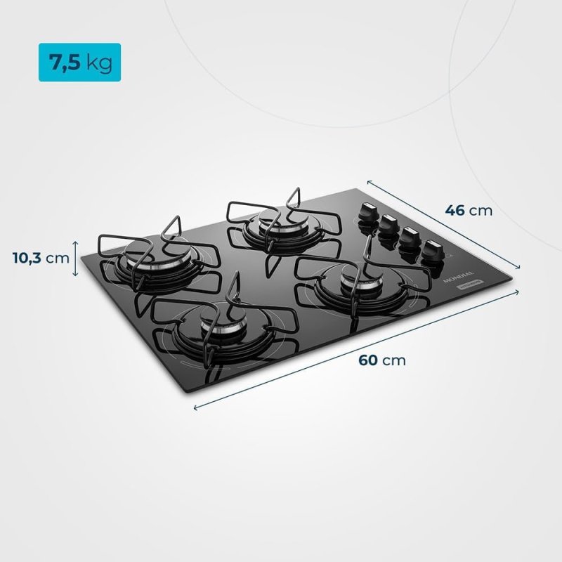 MONDIAL Cooktop a Gás 4 Bocas Preto/Inox Bivolt