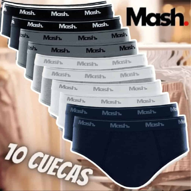 Kit Com 10 Cuecas Slip Mash Básica Masculina Algodão