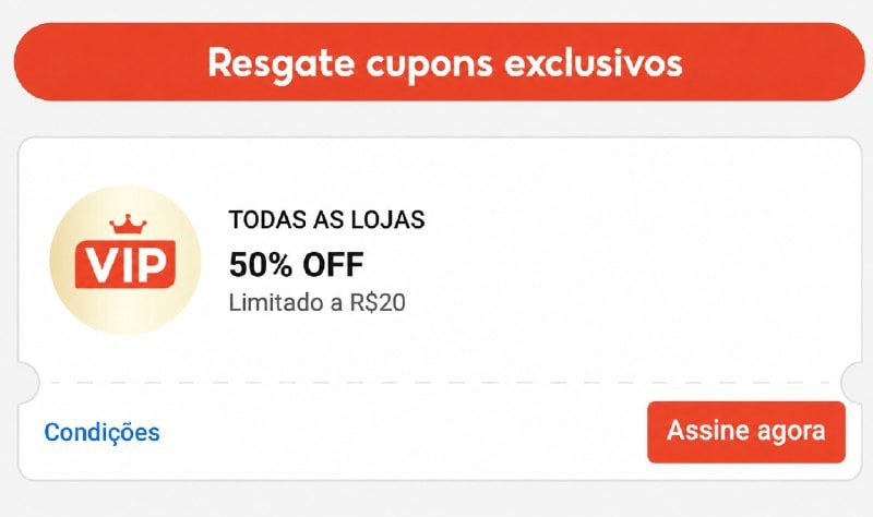 Novo Cupom Shopee VIP - 50% OFF, Limitado a R$ 20