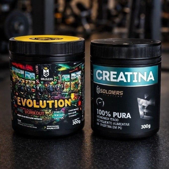 1 Creatina 300g + 1 Evolution 300g - Soldiers Nutrition + Frete Grátis