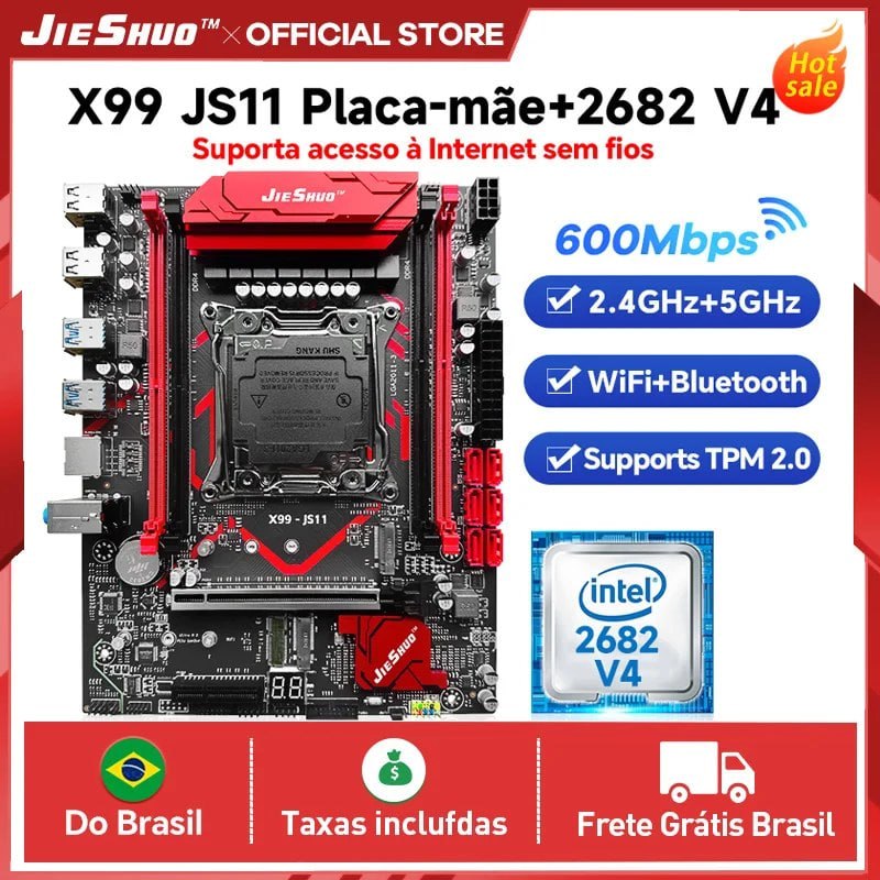 Placa mãe X99 Jieshuo JS11, Vrm de 8 Fases, Quad Channel, Display debug, TPM 2.0 (MSI 14 pinos) Secure Boot