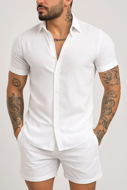 Conjunto Masculino Linho Camisa E Short Estilo Premium
